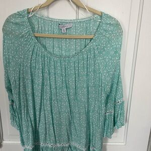 Fever Mint Green Patterned Peasant Tunic